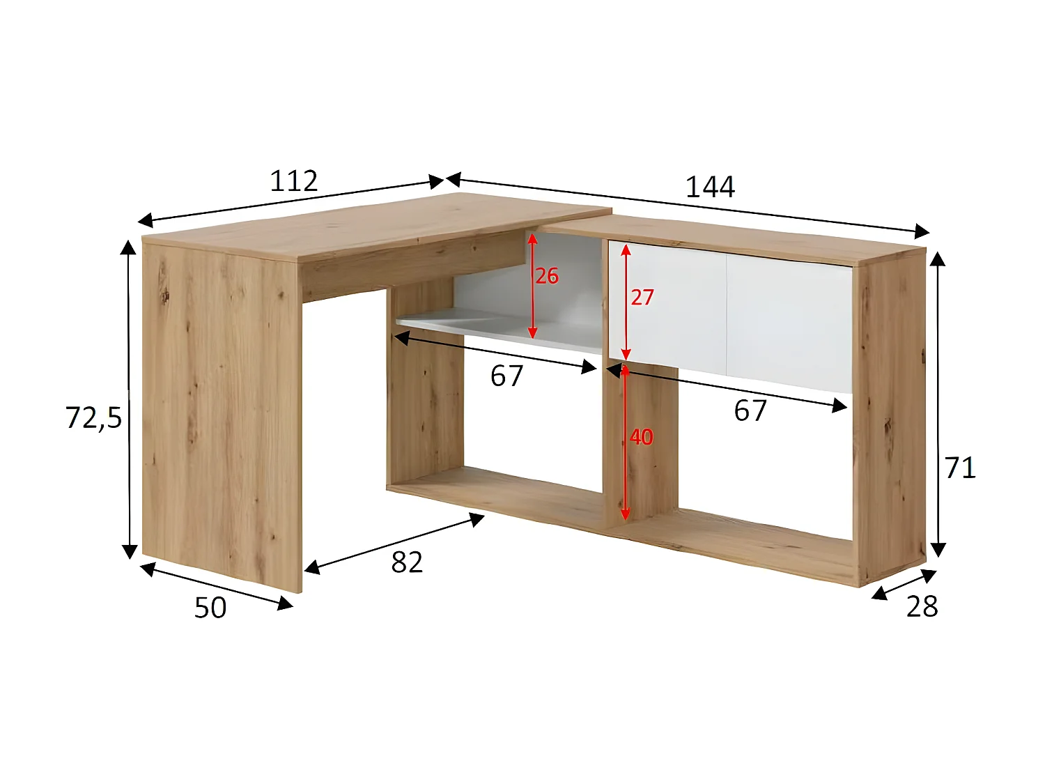 Bureau modulable avec étagères Blanc/Chêne - AIKI
