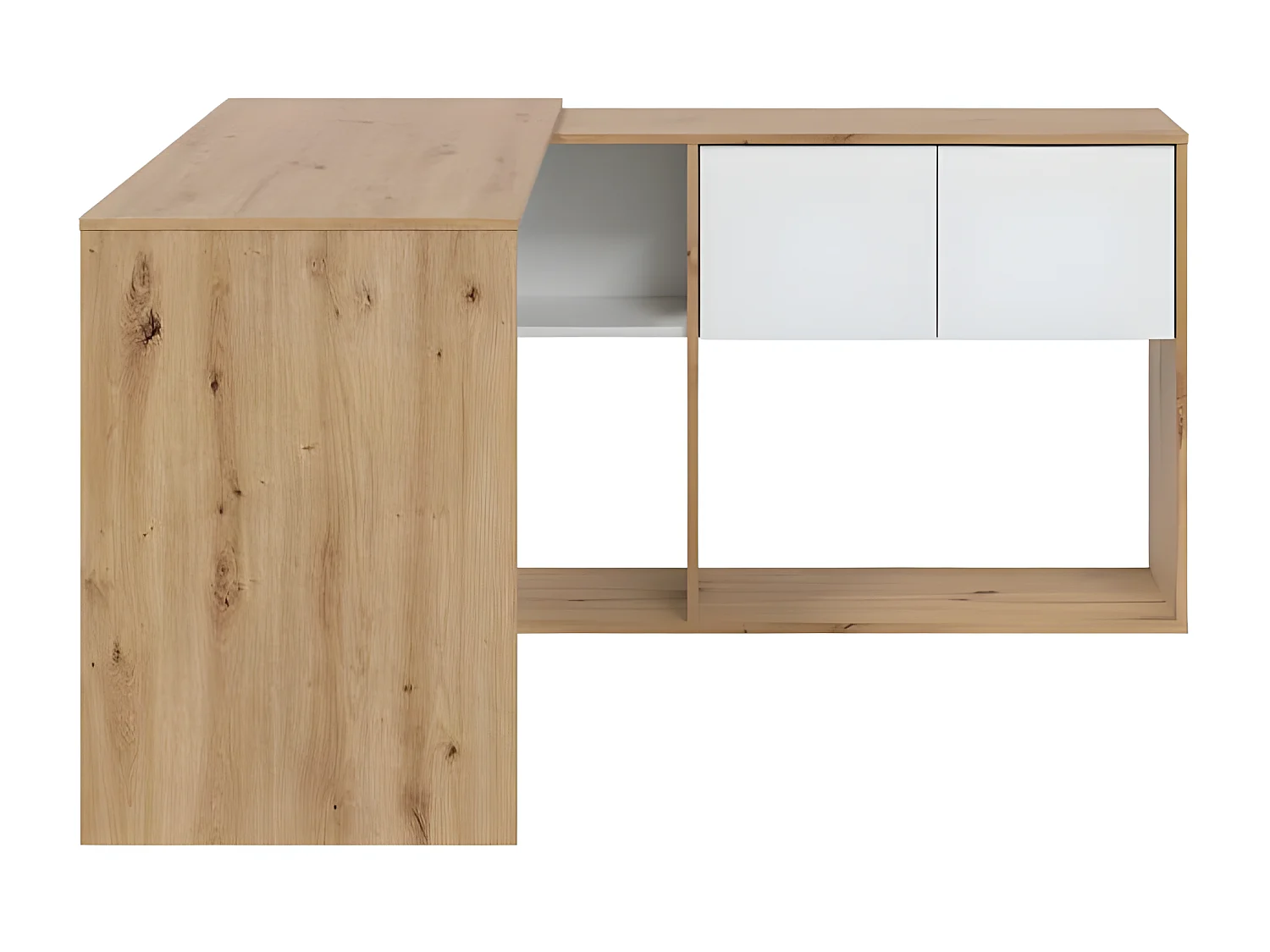 Bureau modulable avec étagères Blanc/Chêne - AIKI