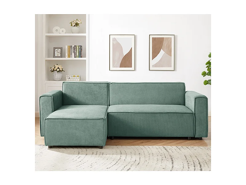 Canapé d'angle convertible réversible Lorenzo en velours côtelé Vert
