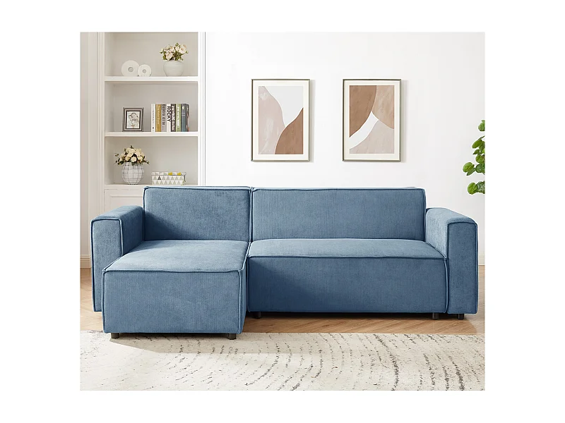 Canapé d'angle convertible réversible Lorenzo en velours côtelé Bleu