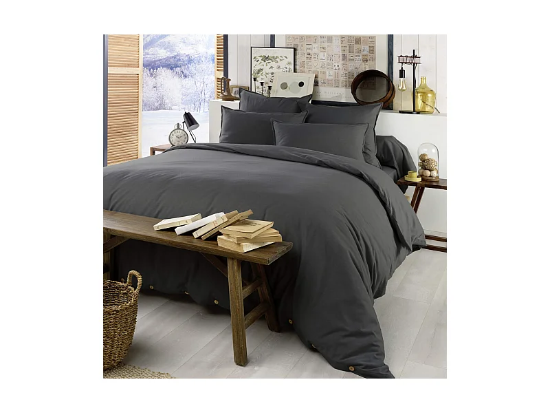 Housse de couette flanelle anthracite 260x240 cm