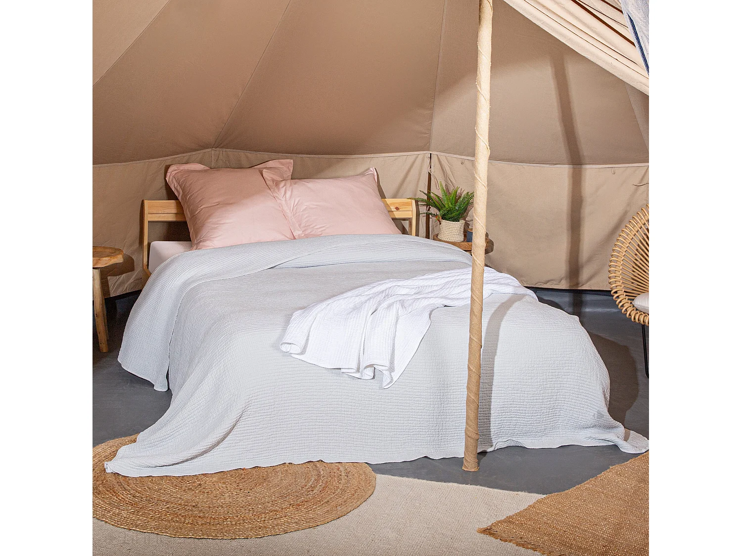 Plaid réversible 125x180 cm JAIPUR coton stone-washed gris perle