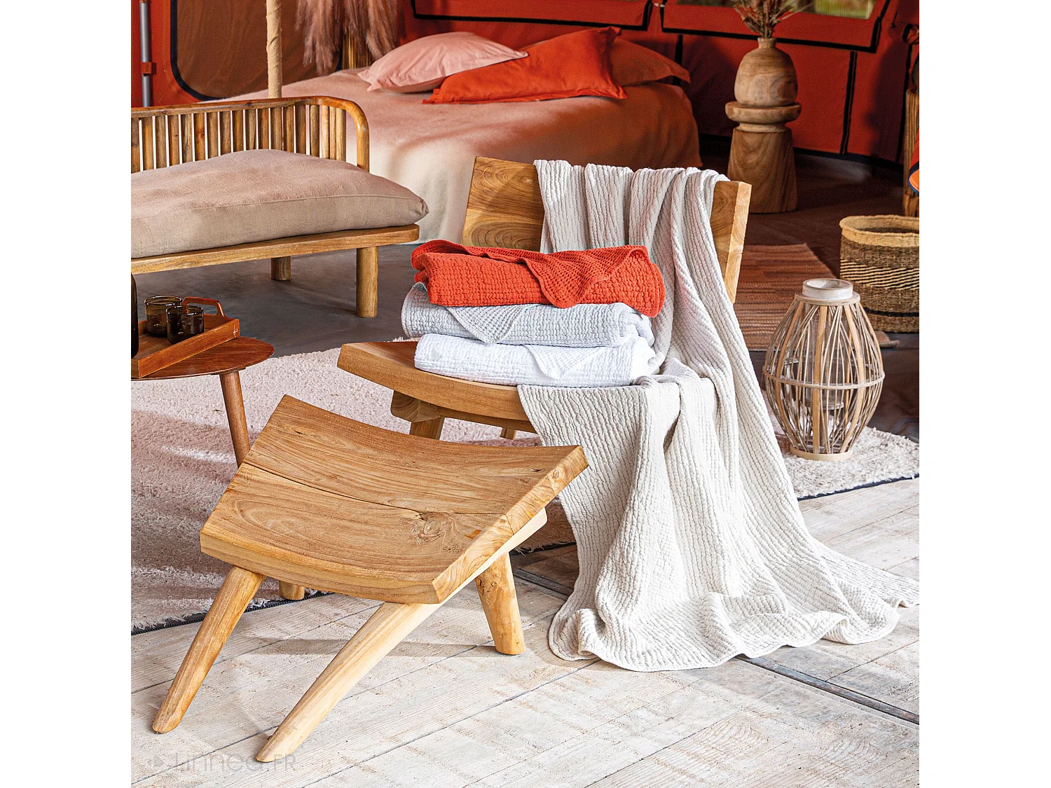 Plaid réversible 125x180 cm JAIPUR coton stone-washed gris perle