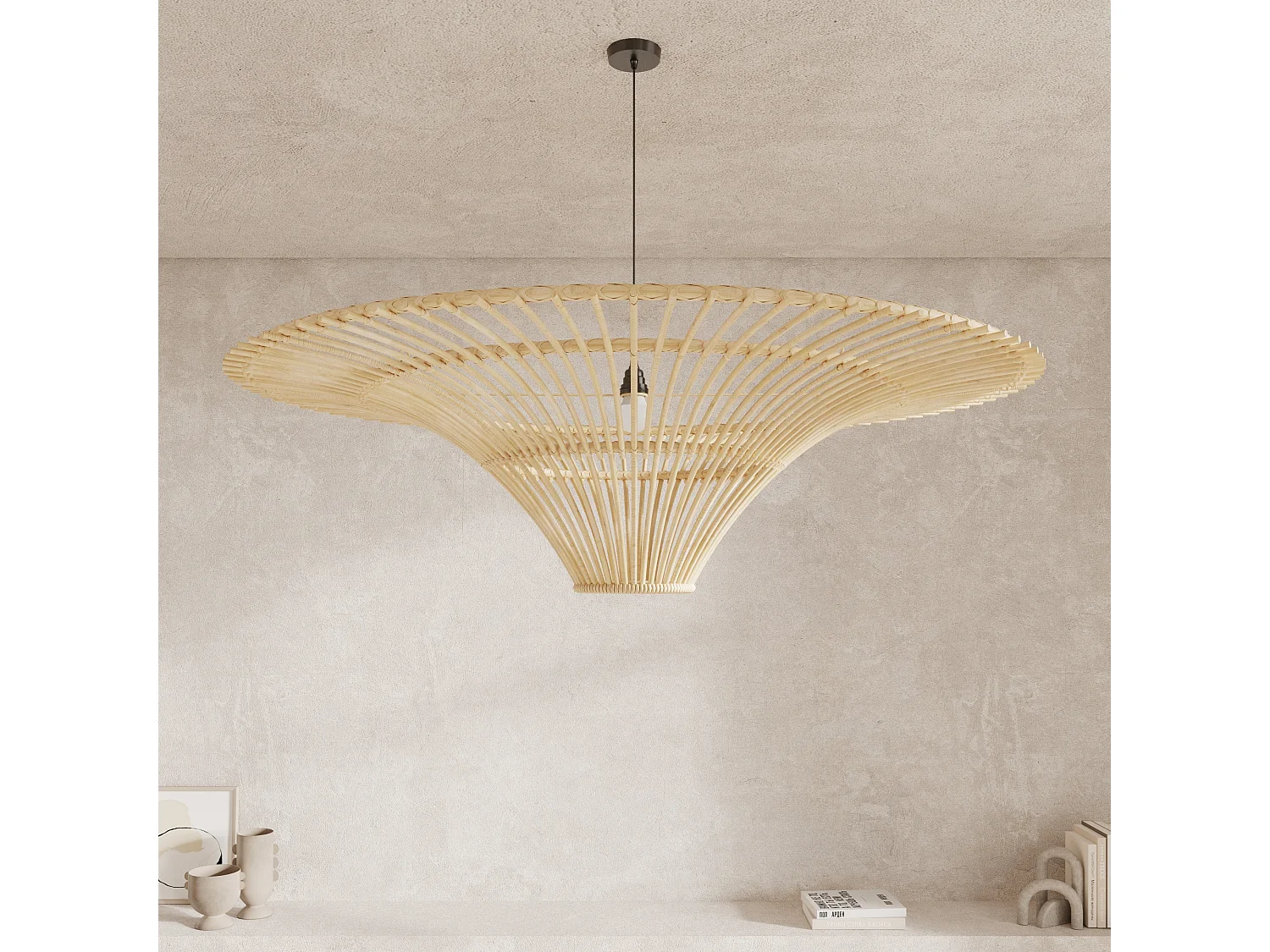 Abat-jour D120,5 cm en rotin naturel - Olga