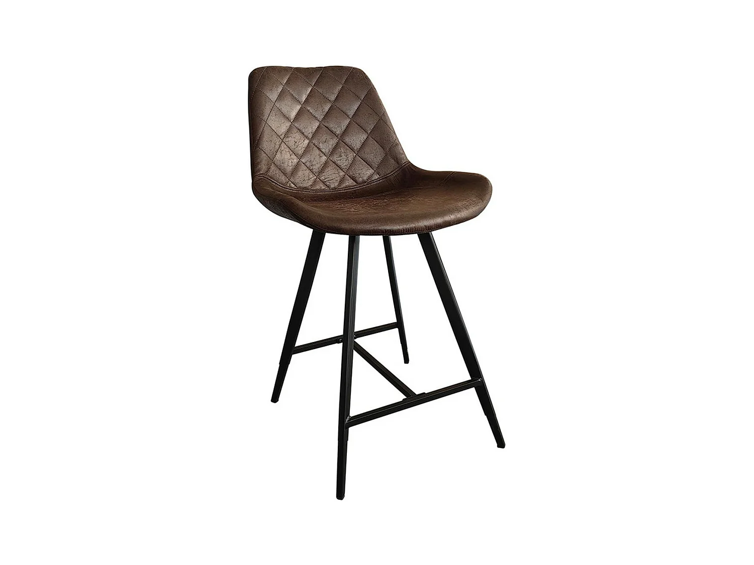 Chaise de comptoir ALICANTA – PU brun foncé – Pieds métal – Design moderne