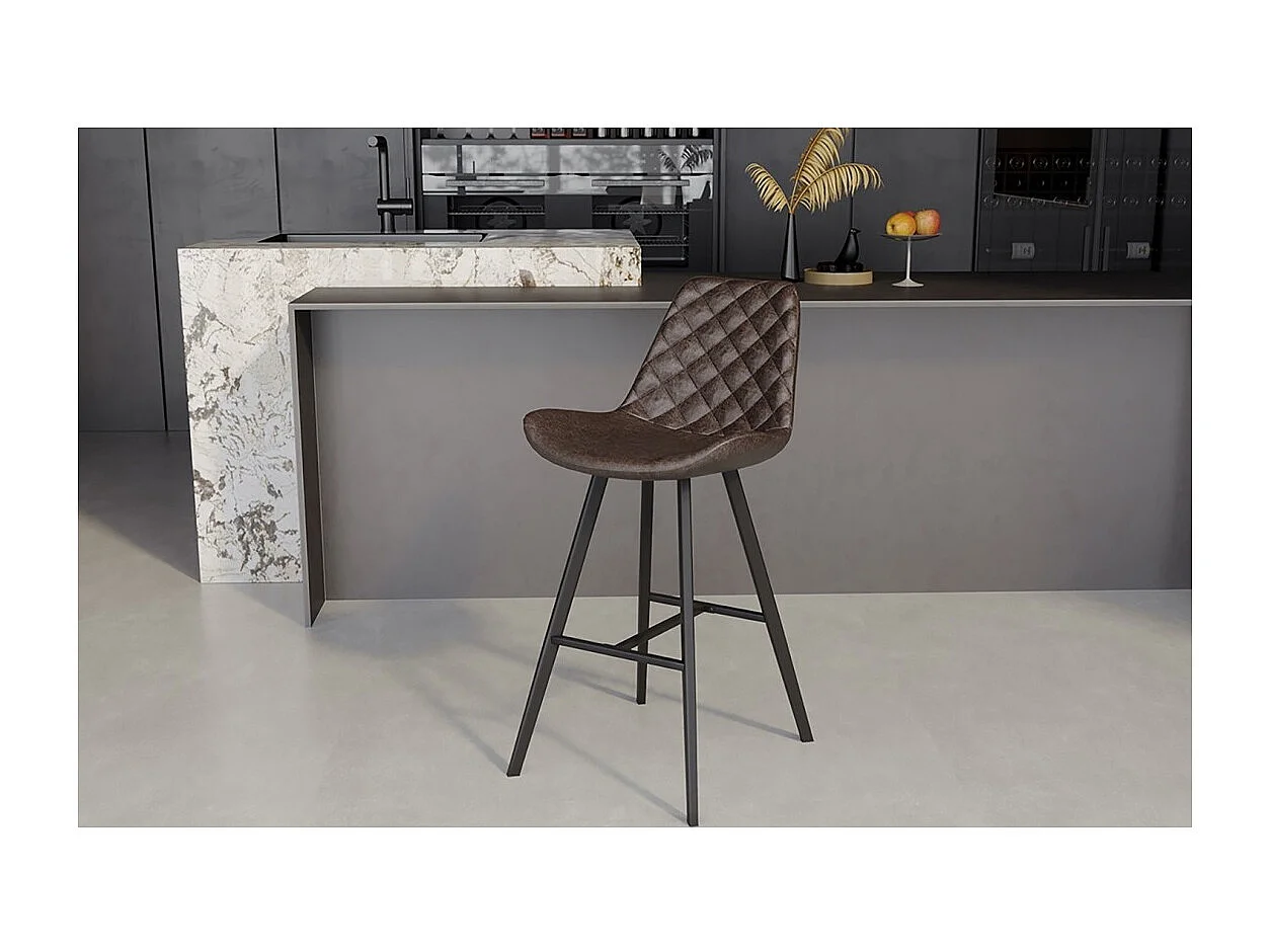 Chaise de comptoir ALICANTA – PU brun foncé – Pieds métal – Design moderne