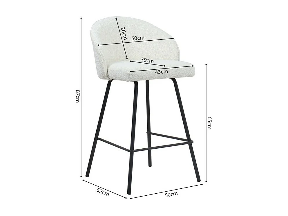 Cadeira de balcão 'Juni' Bouclé Branco, dimensões: A87 x L52 x P51 cm