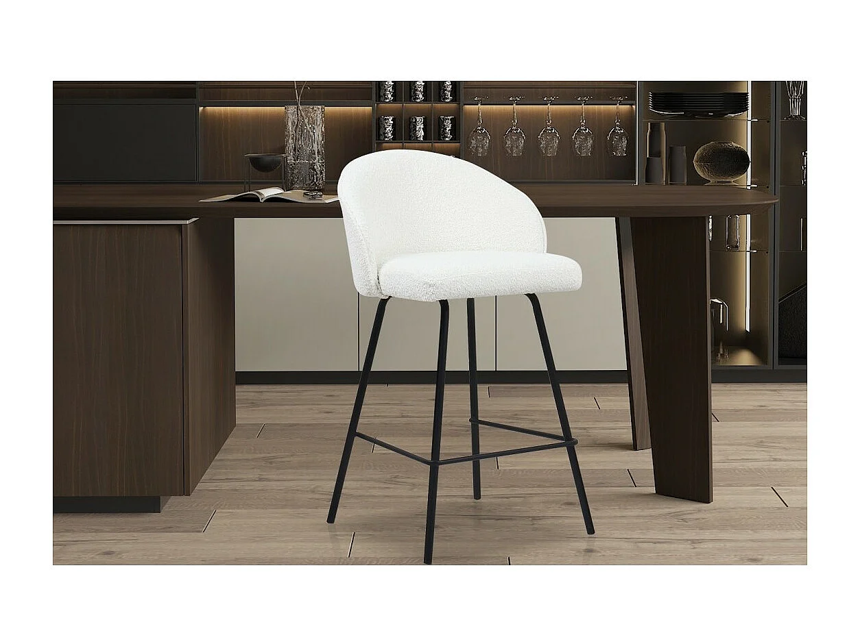 Cadeira de balcão 'Juni' Bouclé Branco, dimensões: A87 x L52 x P51 cm