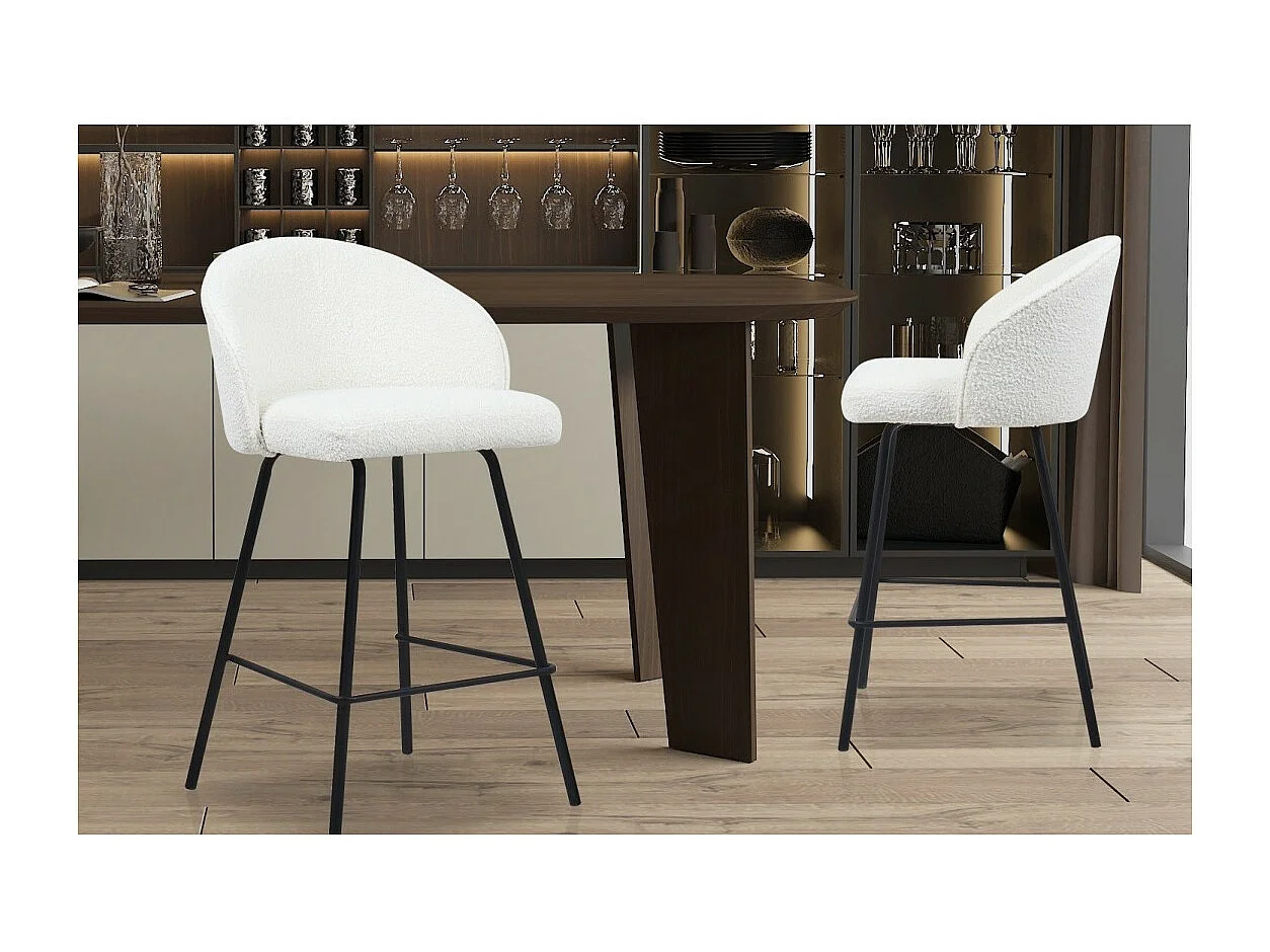 Cadeira de balcão 'Juni' Bouclé Branco, dimensões: A87 x L52 x P51 cm