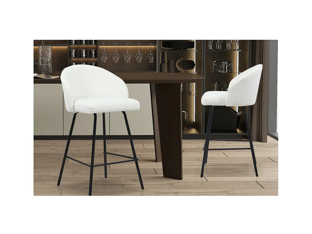 Barkruk 'Juni' Bouclé Wit, afmetingen: H87 x B52 x D51 cm