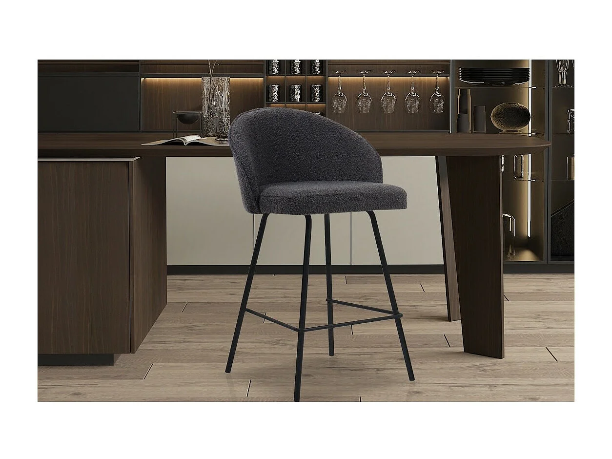 Barkruk 'Juni' Bouclé Grijs, afmetingen: H87 x B52 x D51 cm