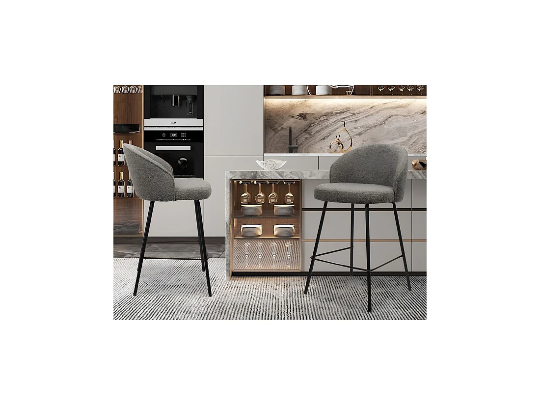 Chaise de comptoir JUNI – Bouclé gris – H87 cm design contemporain