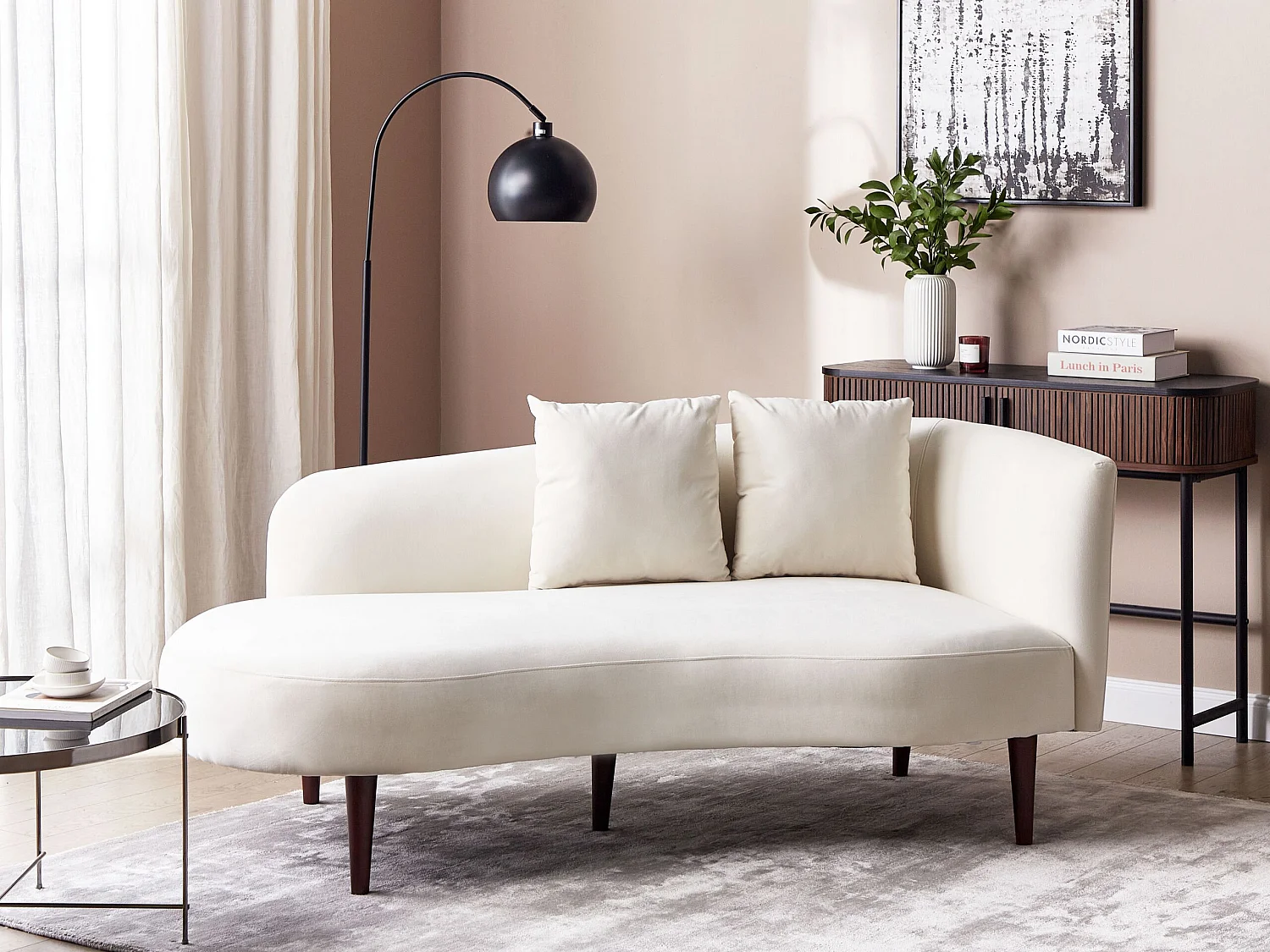 Chaise longue côté droit CHAUMONT Velours Blanc cassé