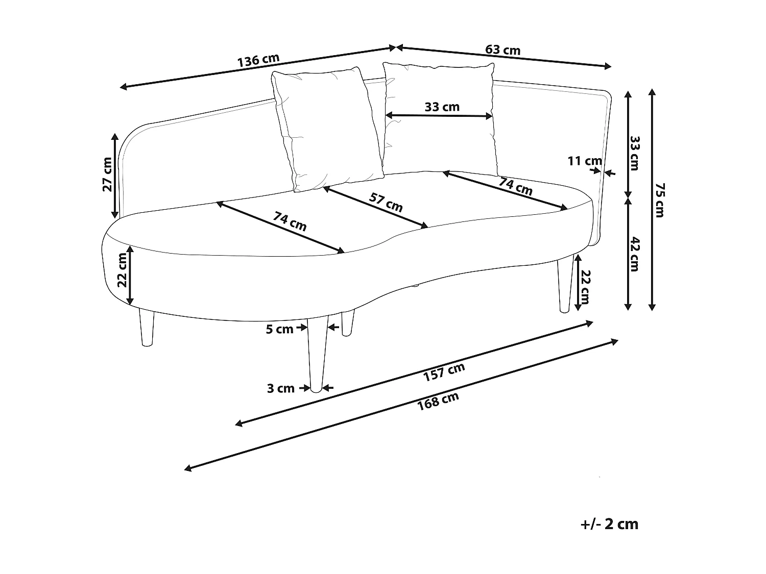 Chaise longue rechtszijdig fluweel roze CHAUMONT