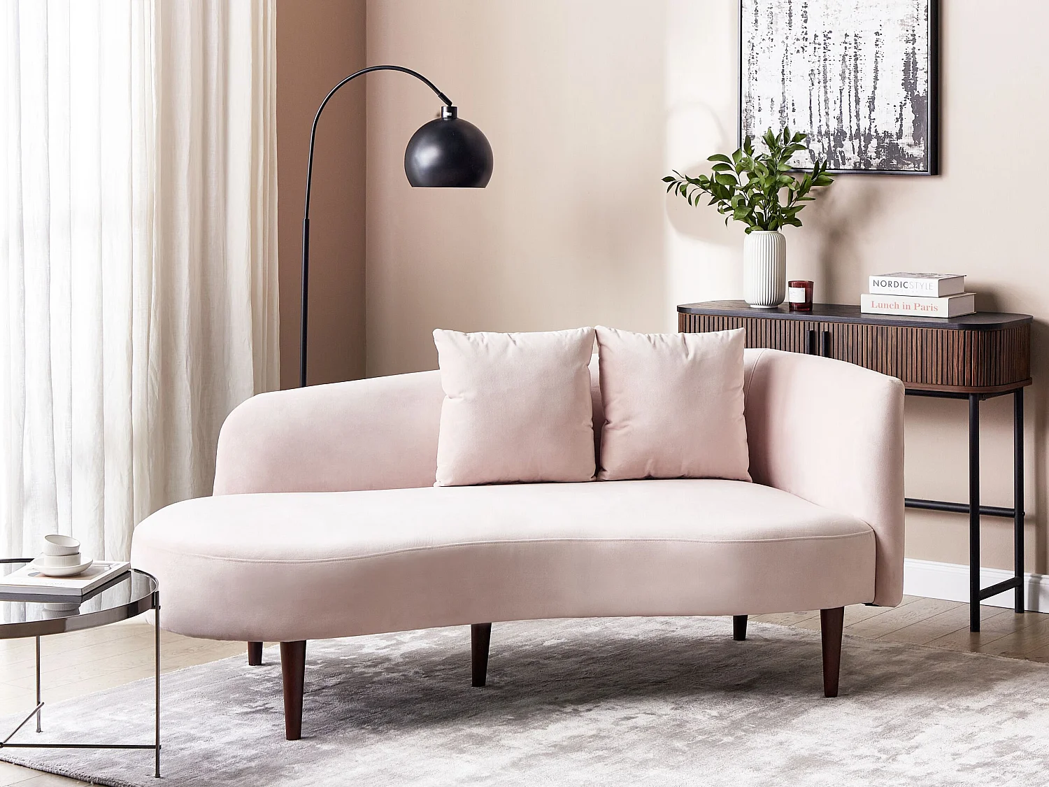 Chaise longue côté droit en velours rose CHAUMONT