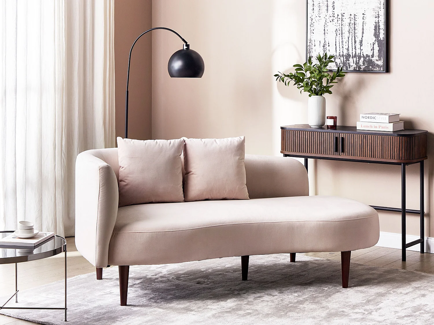 Chaise longue côté droite CHAUMONT Velours Rose pastel