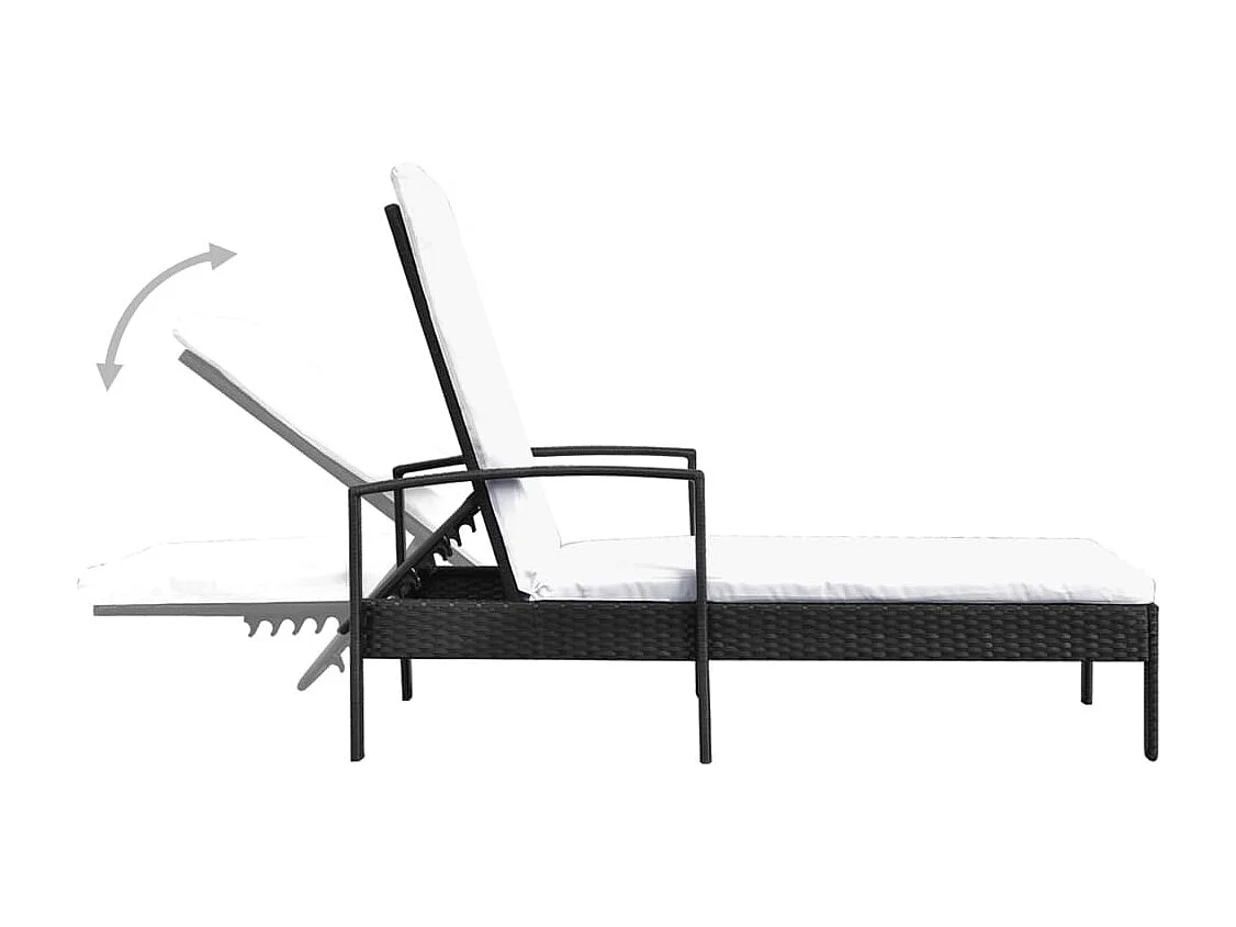 Tumbona tumbona para tomar el sol cama de jardín terraza muebles de exterior con cojín de resina tejido negro 02_0012520