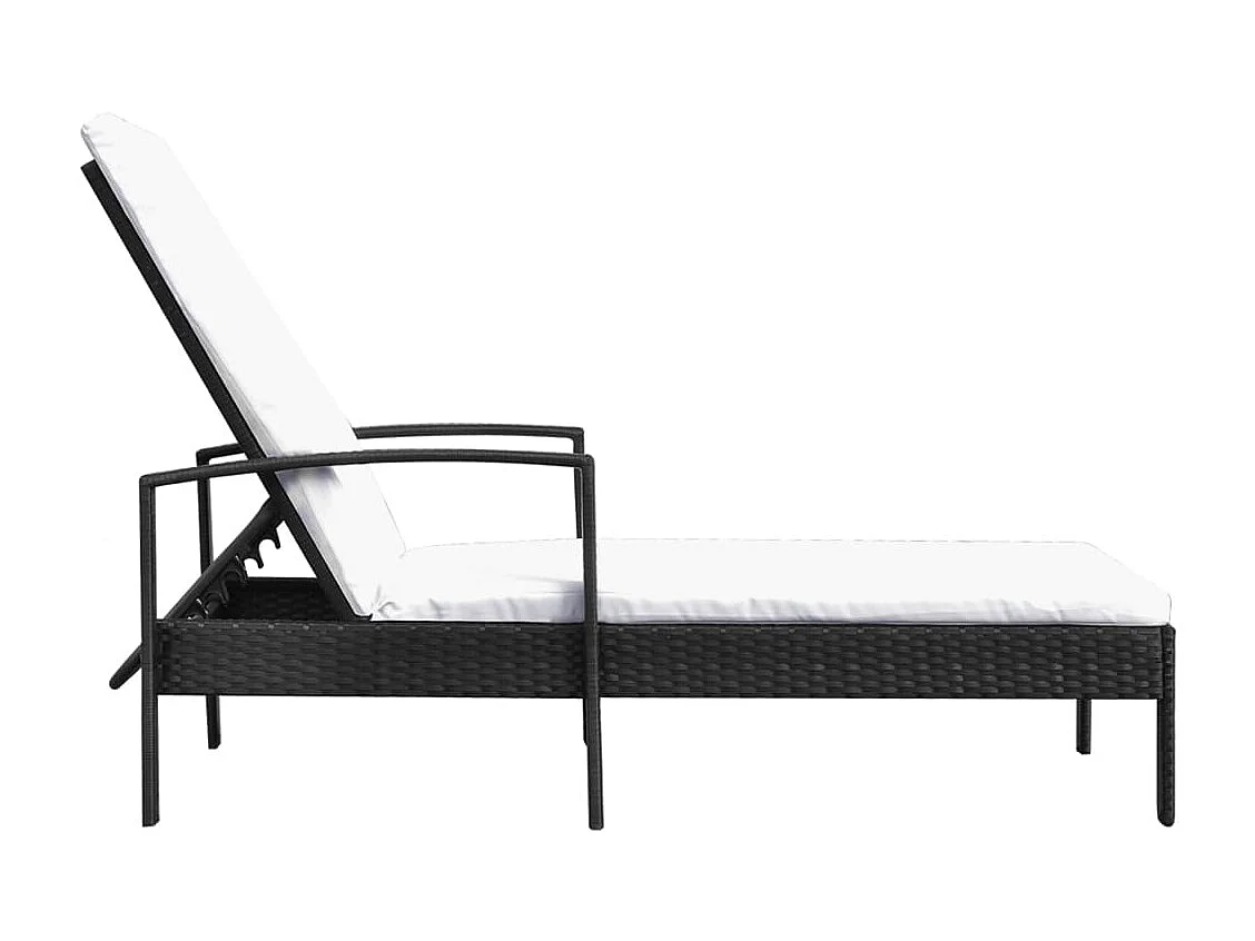 Cadeira de praia para banho de sol, cama de jardim, terraço, móveis para exterior com almofada de resina tecida preta 02_0012520