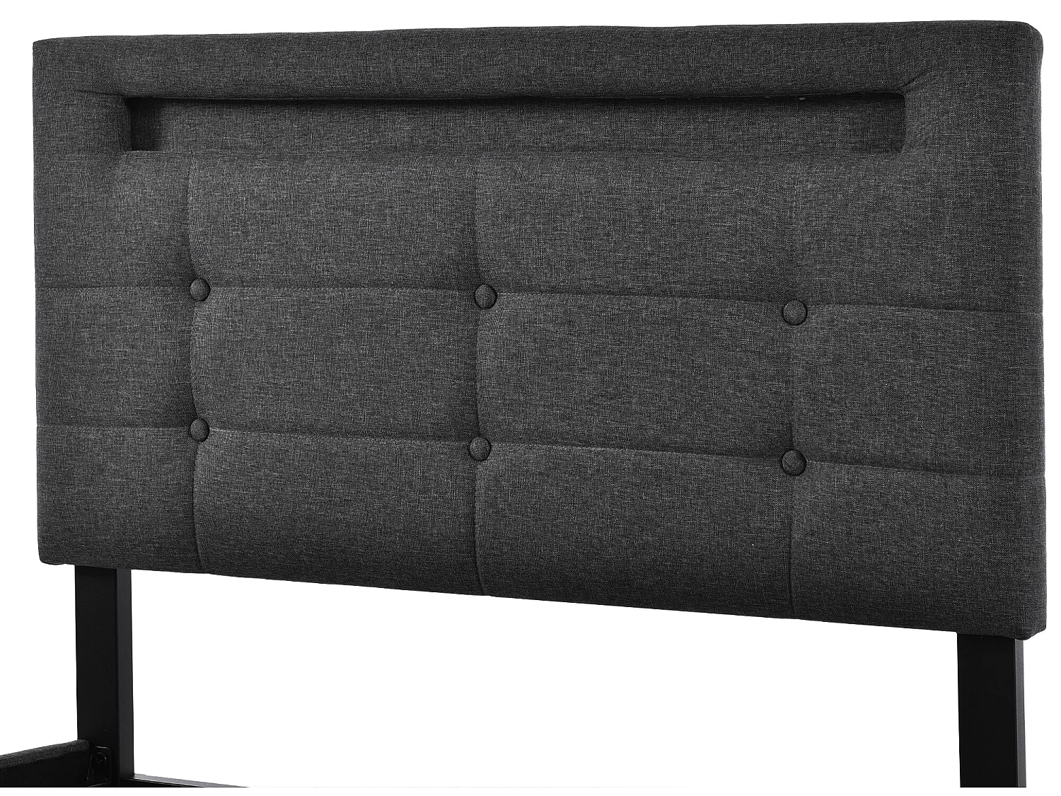 Lit coffre 90x200cm en lin avec LED + 2 tiroirs + sommier à lattes - Gris