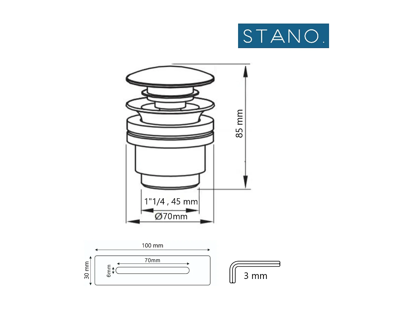 Bonde et cache trop-plein blanc pour baignoire îlot design