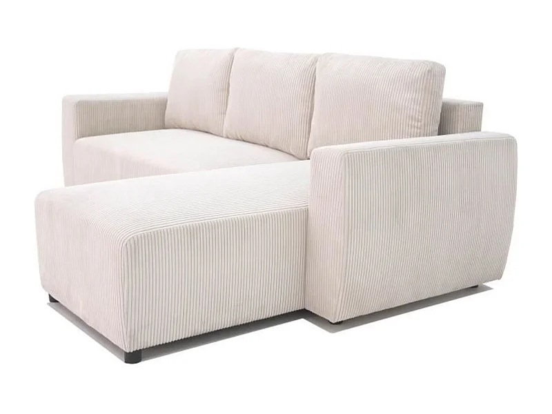 Canapé d'angle convertible réversible 3-4 places - Velours côtelé beige, coffre de rangement - 230 x 155 x Hauteur 71-95 cm