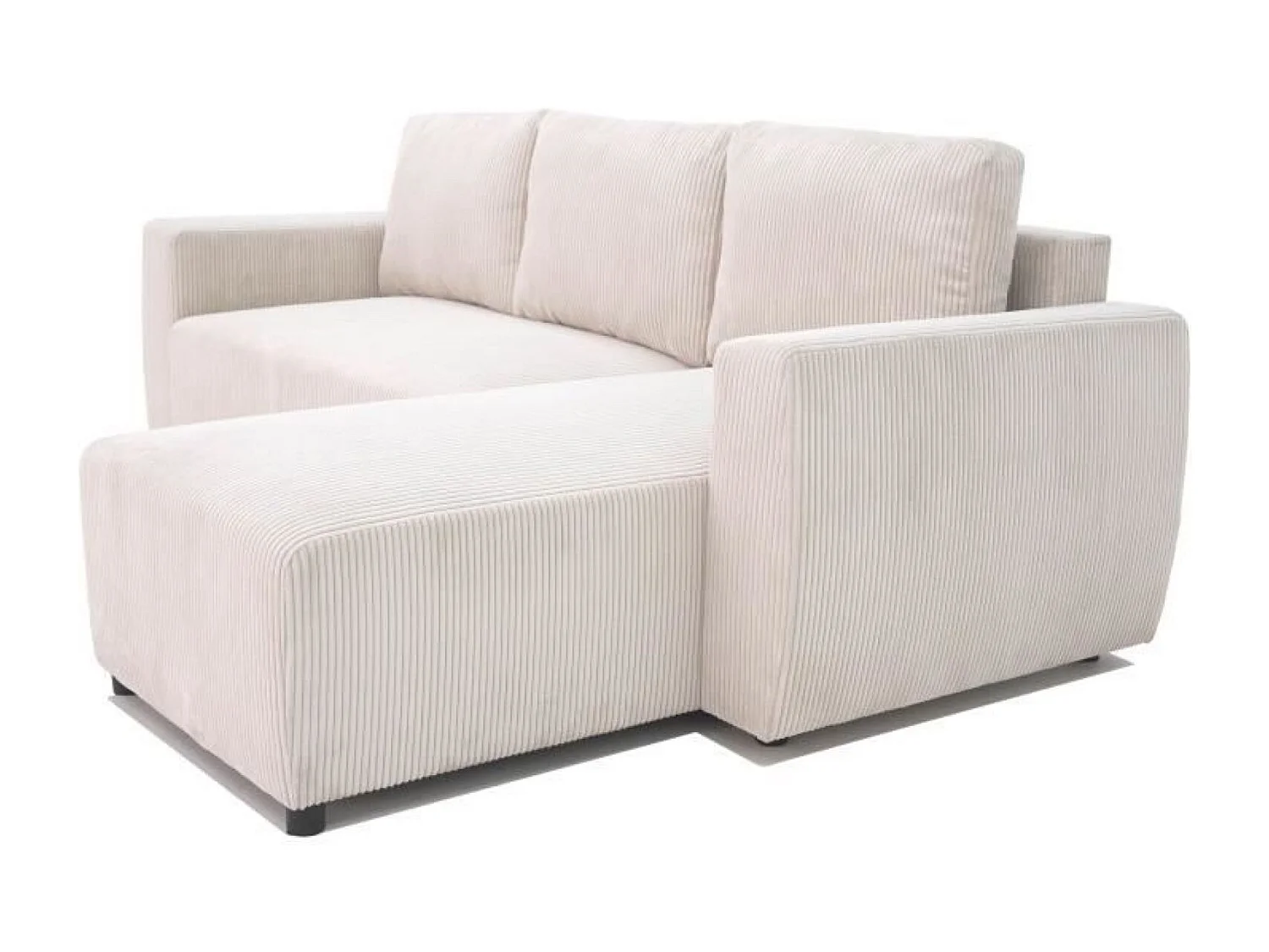 Canapé d'angle convertible réversible 3-4 places - Velours côtelé beige, coffre de rangement - 230 x 155 x Hauteur 71-95 cm