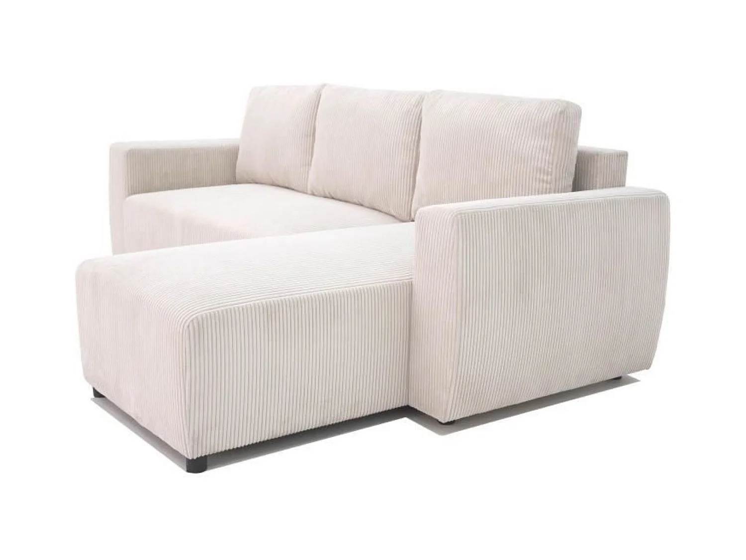 Canapé d'angle convertible réversible 3-4 places - Velours côtelé beige, coffre de rangement - 230 x 155 x Hauteur 71-95 cm