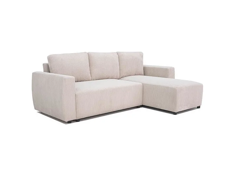 Canapé d'angle convertible réversible 3-4 places - Velours côtelé beige, coffre de rangement - 230 x 155 x Hauteur 71-95 cm