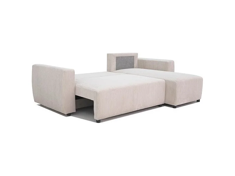 Canapé d'angle convertible réversible 3-4 places - Velours côtelé beige, coffre de rangement - 230 x 155 x Hauteur 71-95 cm