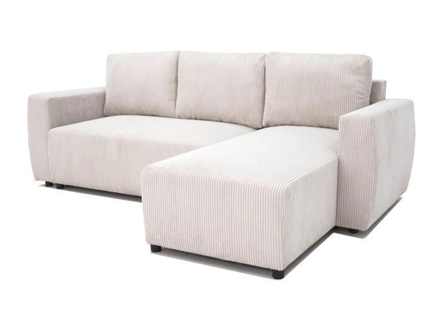 Canapé d'angle convertible réversible 3-4 places - Velours côtelé beige, coffre de rangement - 230 x 155 x Hauteur 71-95 cm