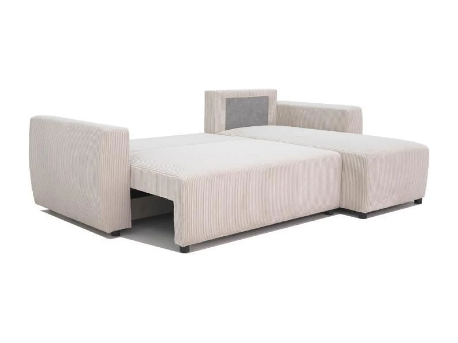 Canapé d'angle convertible réversible 3-4 places - Velours côtelé beige, coffre de rangement - 230 x 155 x Hauteur 71-95 cm