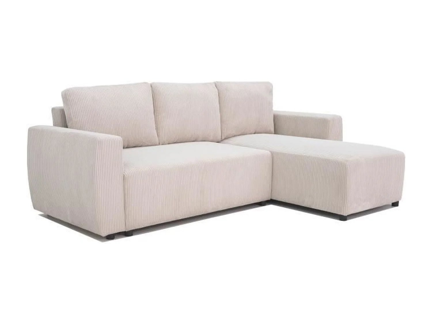 Canapé d'angle convertible réversible 3-4 places - Velours côtelé beige, coffre de rangement - 230 x 155 x Hauteur 71-95 cm