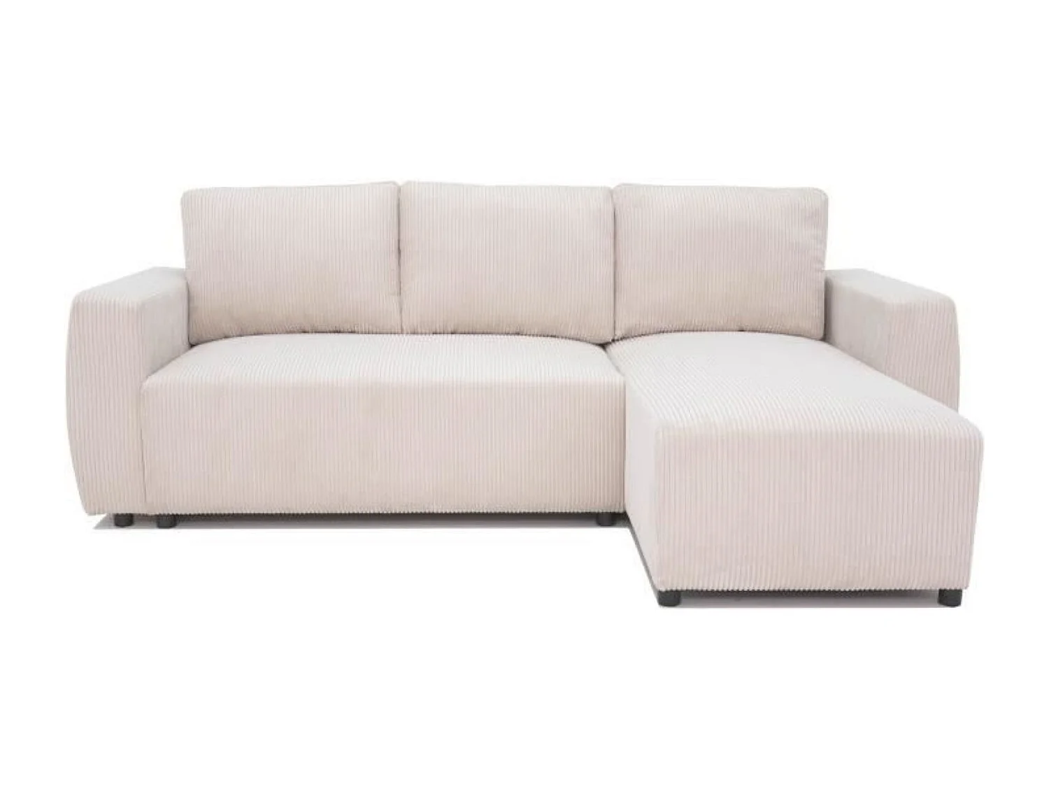 Canapé d'angle convertible réversible 3-4 places - Velours côtelé beige, coffre de rangement - 230 x 155 x Hauteur 71-95 cm