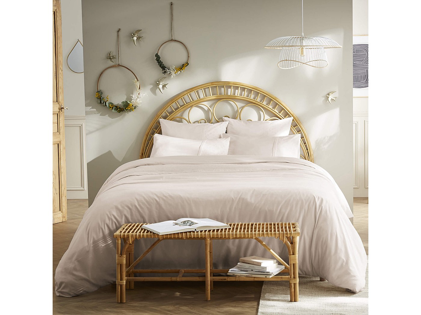 Housse de couette 100% coton broderie anglaise naturel 240x220