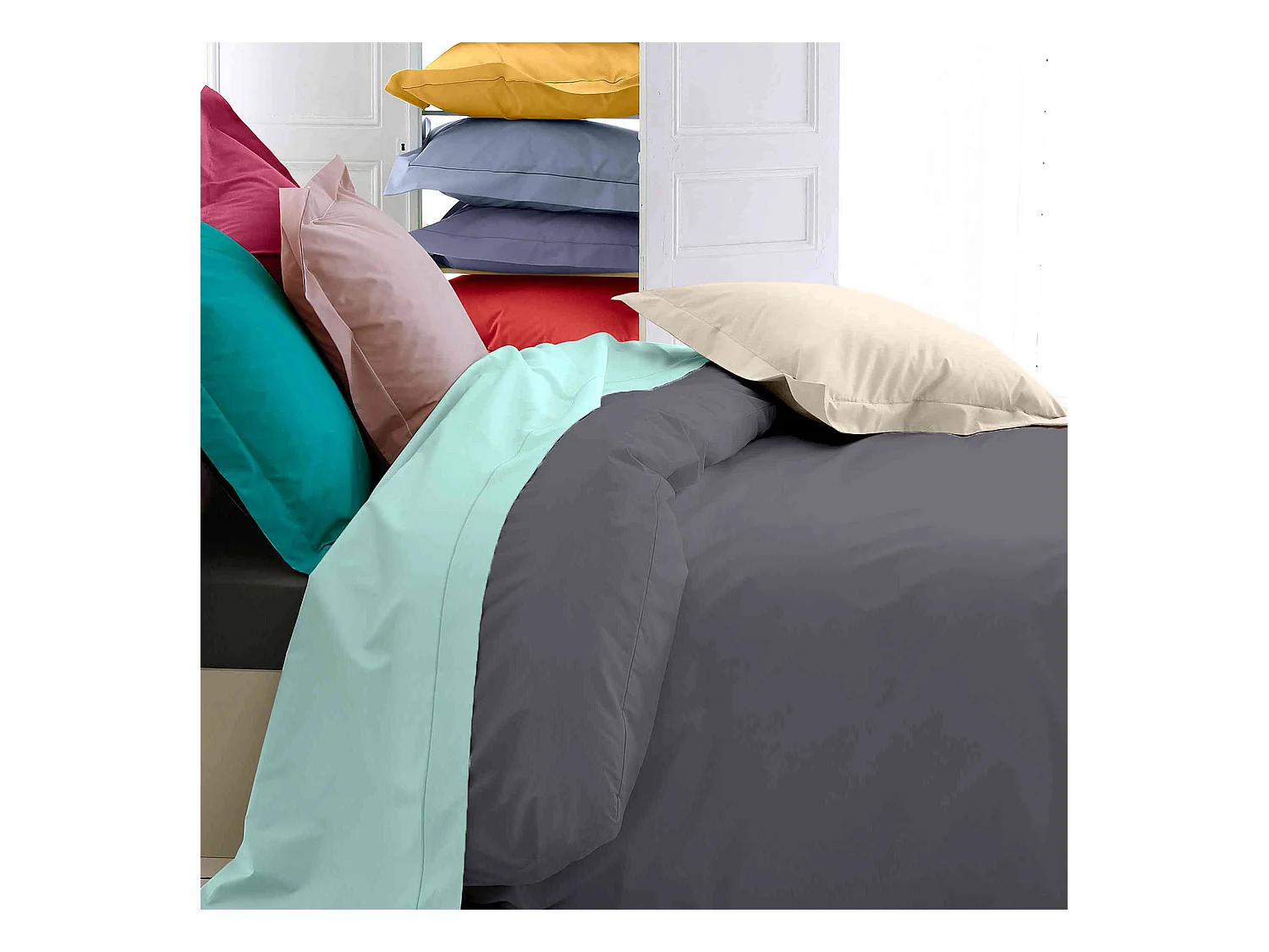 Housse de couette percale anthracite 140x200 cm - Tradilinge
