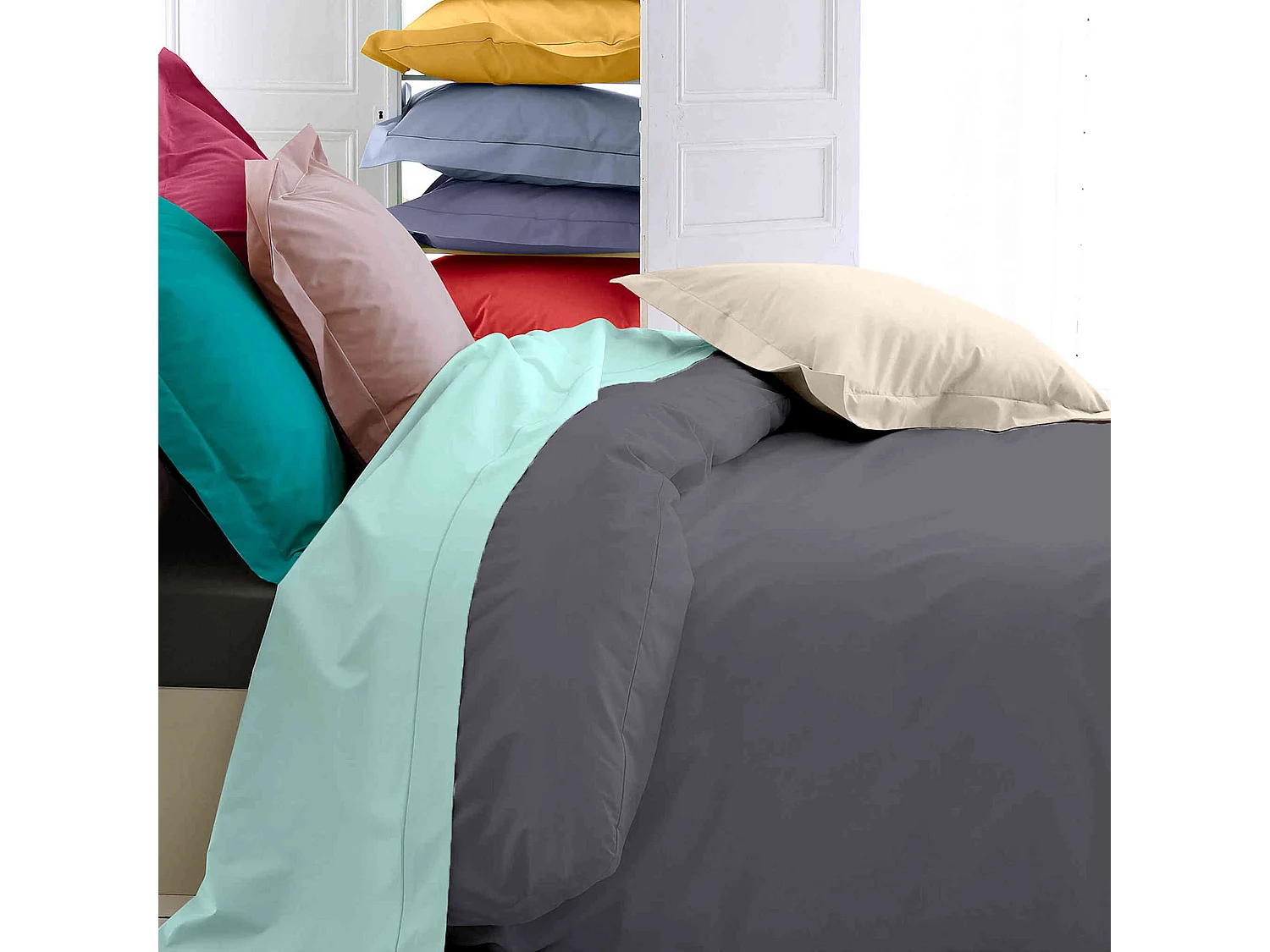 Housse de couette percale anthracite 240x220 cm - Tradilinge