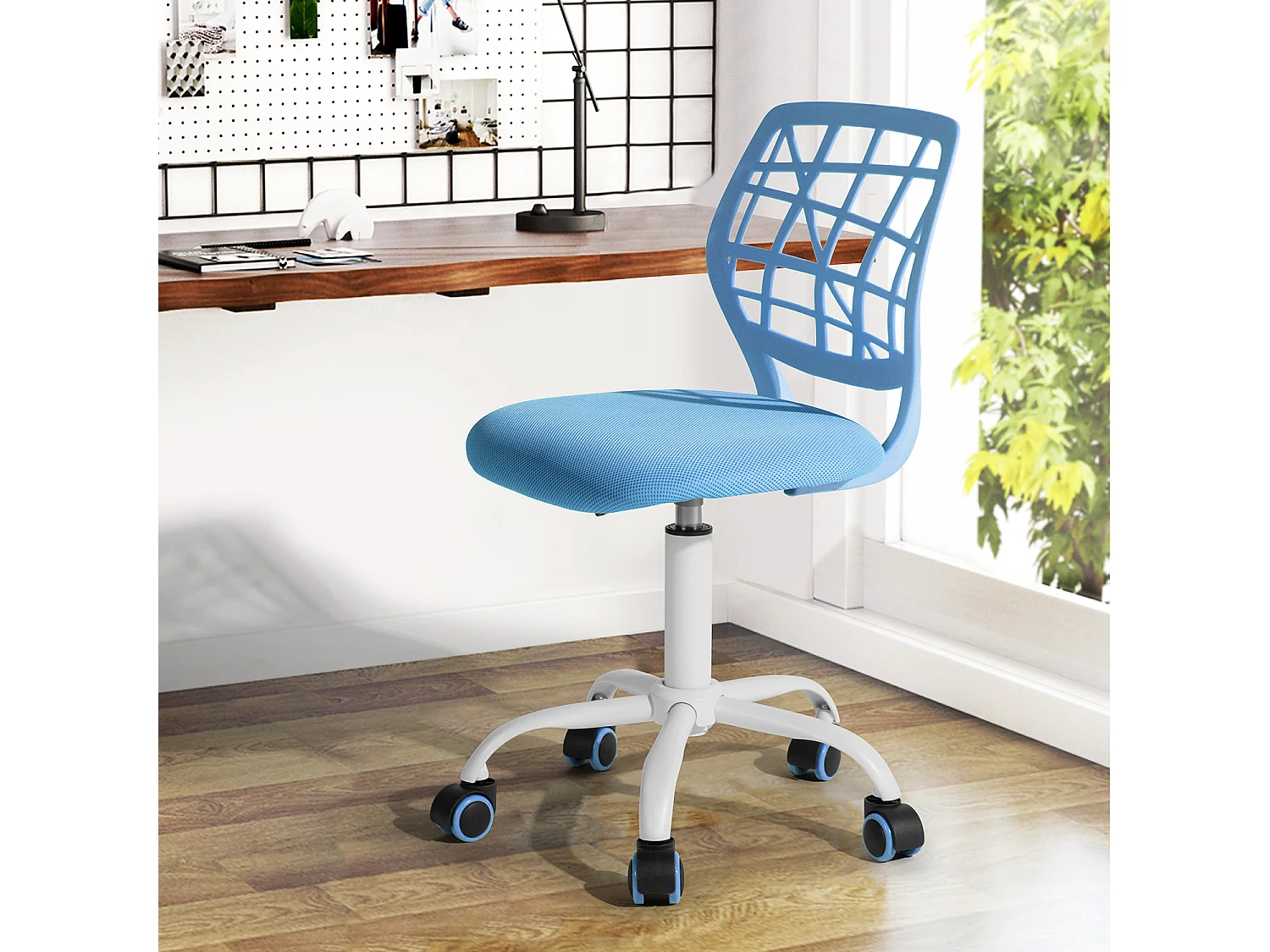 URBAN MEUBLE Chaise de Bureau Chaise de Bureau Hauteur Réglable Siège Pivotant en Tissu Chaise de Travail Ergonomique sans Accoudoir, Bleu