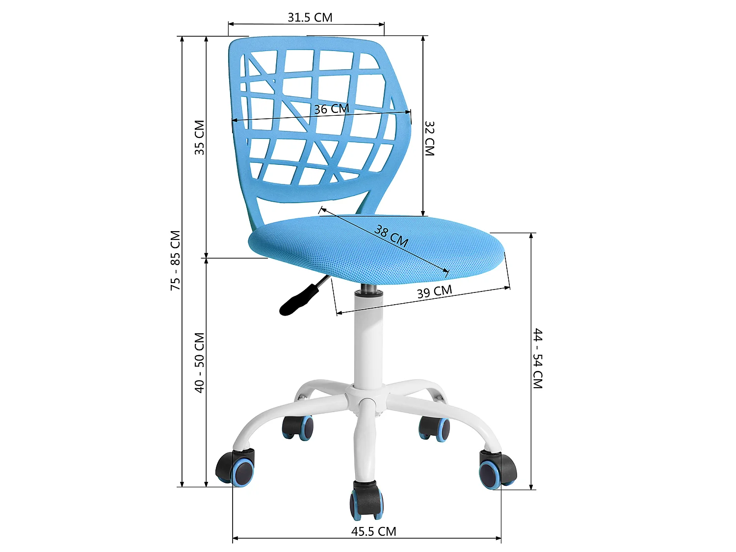 URBAN MEUBLE Chaise de Bureau Chaise de Bureau Hauteur Réglable Siège Pivotant en Tissu Chaise de Travail Ergonomique sans Accoudoir, Bleu
