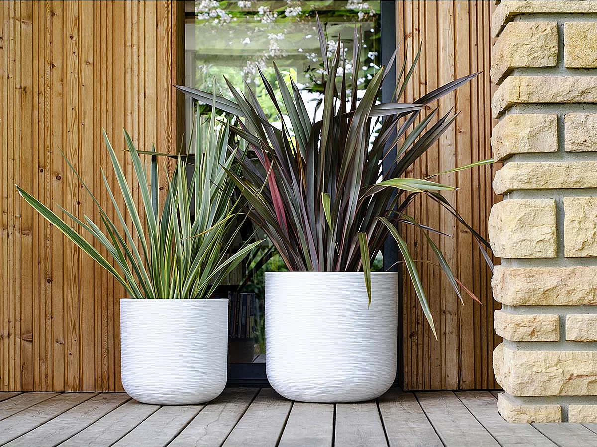 Ronde kunststof bloempot Graphit Up wit gekalkt - Ø 50 cm - Moderne Decoratie - Binnen/Buiten