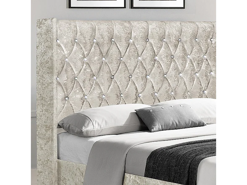 Lit Capitonné Grand Tête De Lit Focuse - Couleurs - Beige, Tailles - 180x200