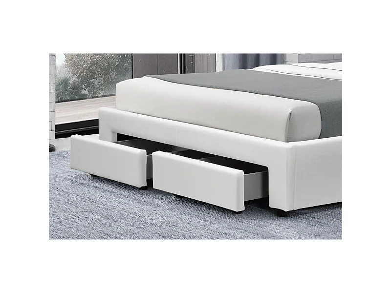 Lit Design Avec Rangement Tiroirs Hyde - Couleurs - Pu Blanc, Tailles - 160x200