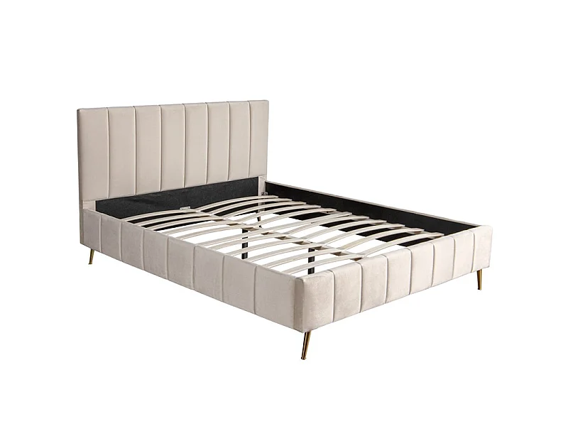 Lit Design Sommier Velours Pied Or Auster - Couleurs - Velours Beige, Tailles - 180x200