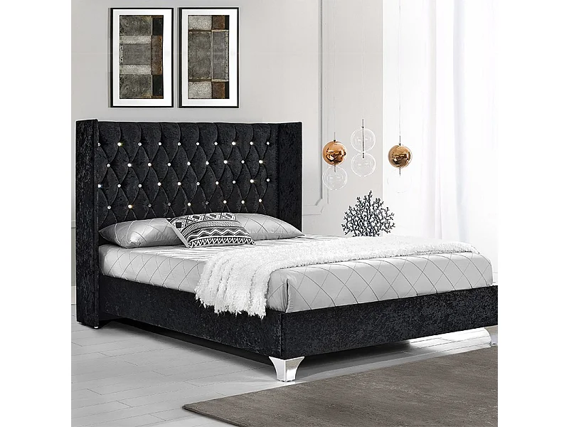 Lit Capitonné Grand Tête De Lit Focuse - Couleurs - Noir, Tailles - 140x190