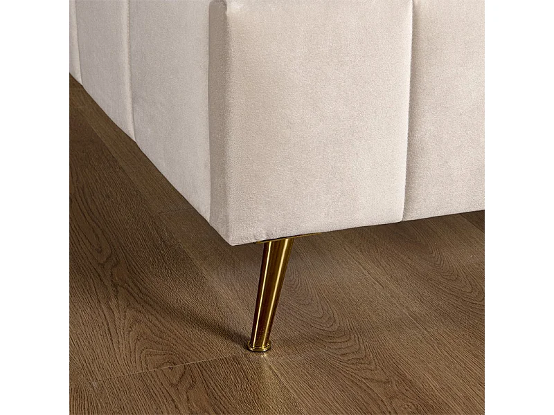Lit Design Sommier Velours Pied Or Auster - Couleurs - Velours Beige, Tailles - 160x200