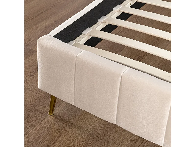 Lit Design Sommier Velours Pied Or Auster - Couleurs - Velours Beige, Tailles - 160x200