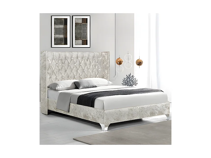 Lit Capitonné Grand Tête De Lit Focuse - Couleurs - Beige, Tailles - 160x200