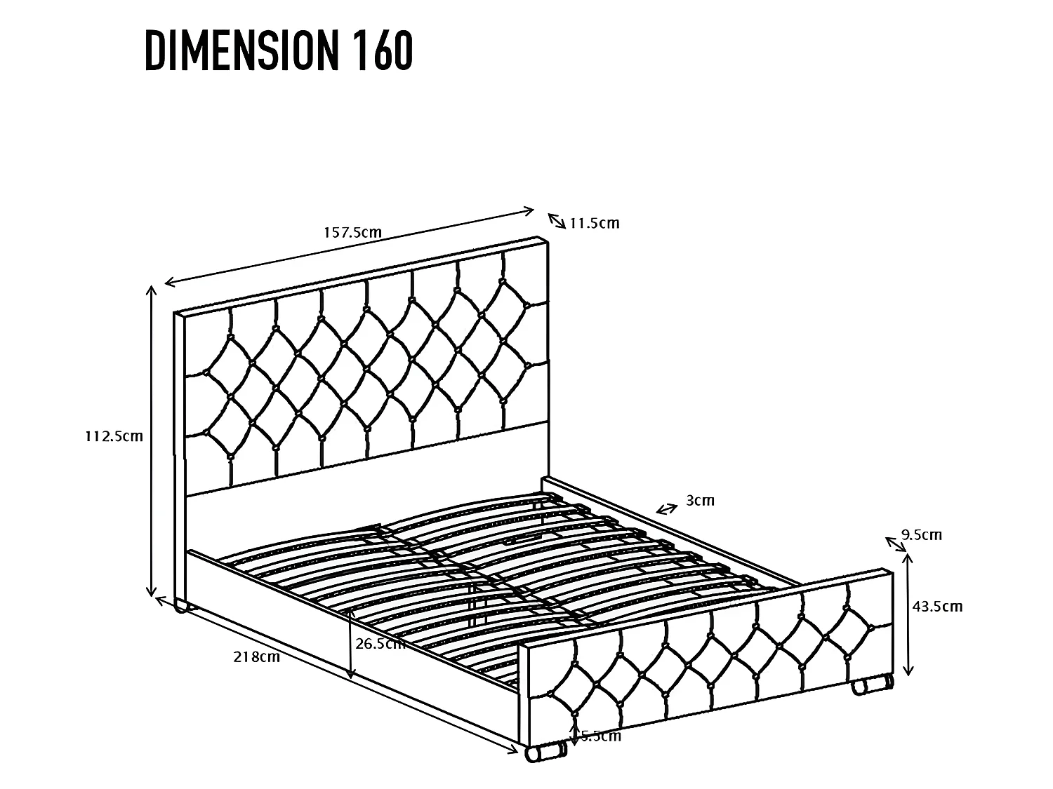 Lit Capitonné Grand Tête De Lit Focuse - Couleurs - Beige, Tailles - 160x200