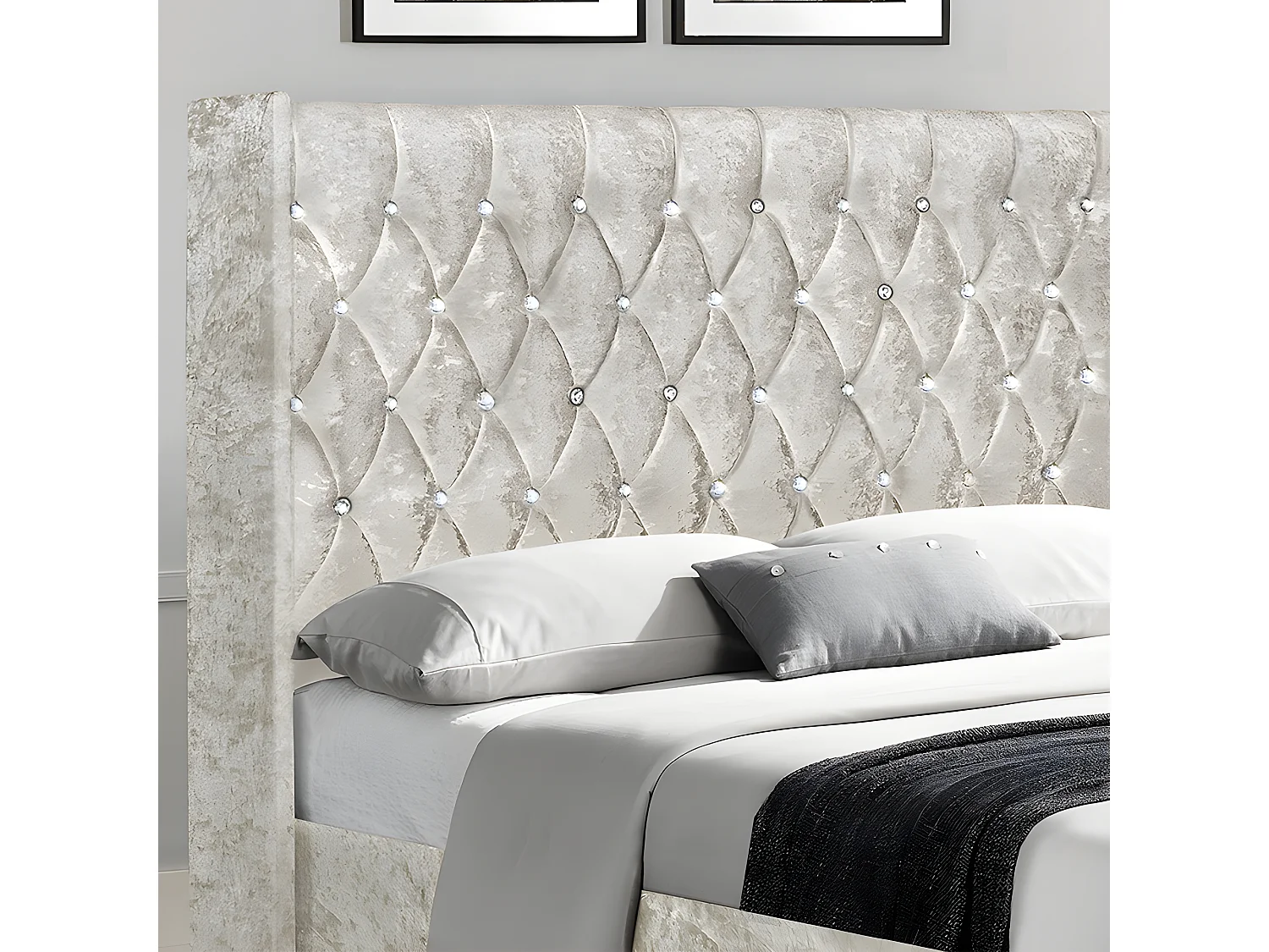 Lit Capitonné Grand Tête De Lit Focuse - Couleurs - Beige, Tailles - 160x200