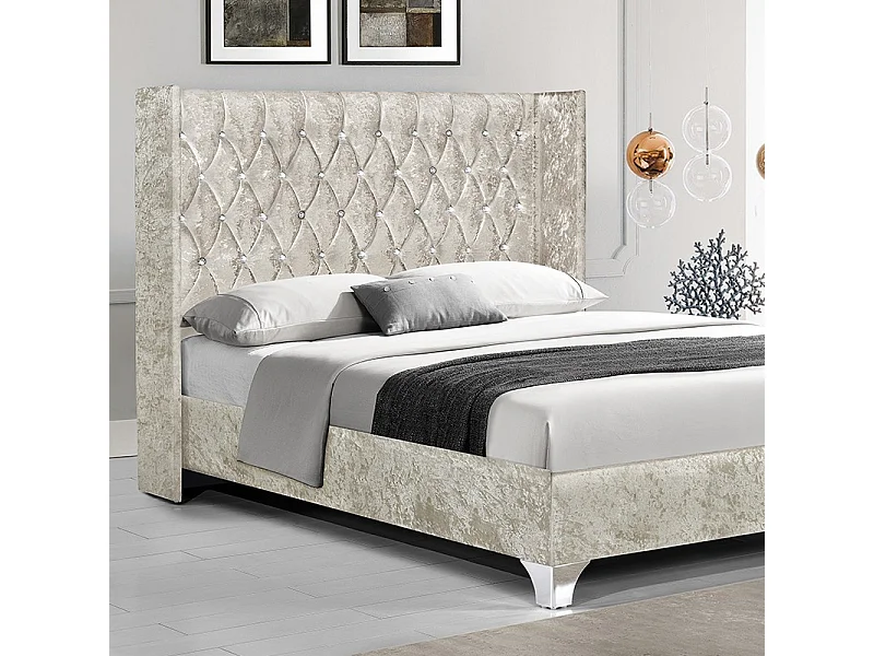 Lit Capitonné Grand Tête De Lit Focuse - Couleurs - Beige, Tailles - 140x190