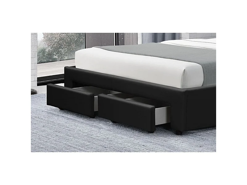 Lit Design Avec Rangement Tiroirs Hyde - Couleurs - Pu Noir, Tailles - 180x200